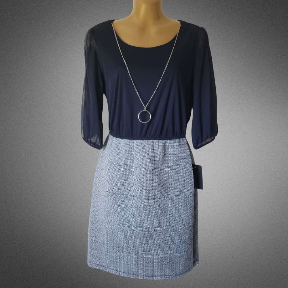 Enfocus Studio Navy Blue Dress with Attached Necklace - Size 14P (New with Tags)